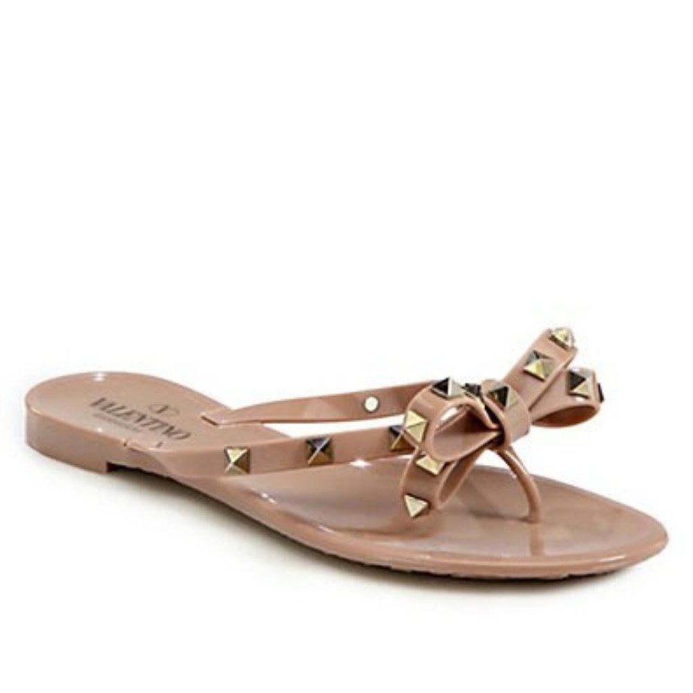 Valentino Garavani Rockstud Jelly Thong Sandals 41 (11) Poudre